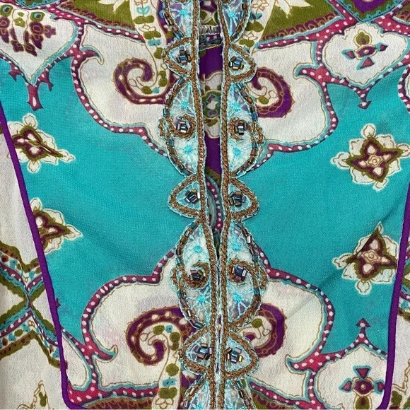 NICOLE Millar 6 Small Top Shirt Green Paisley Short Sleeve Round Neck Keyhole - Picture 4 of 6